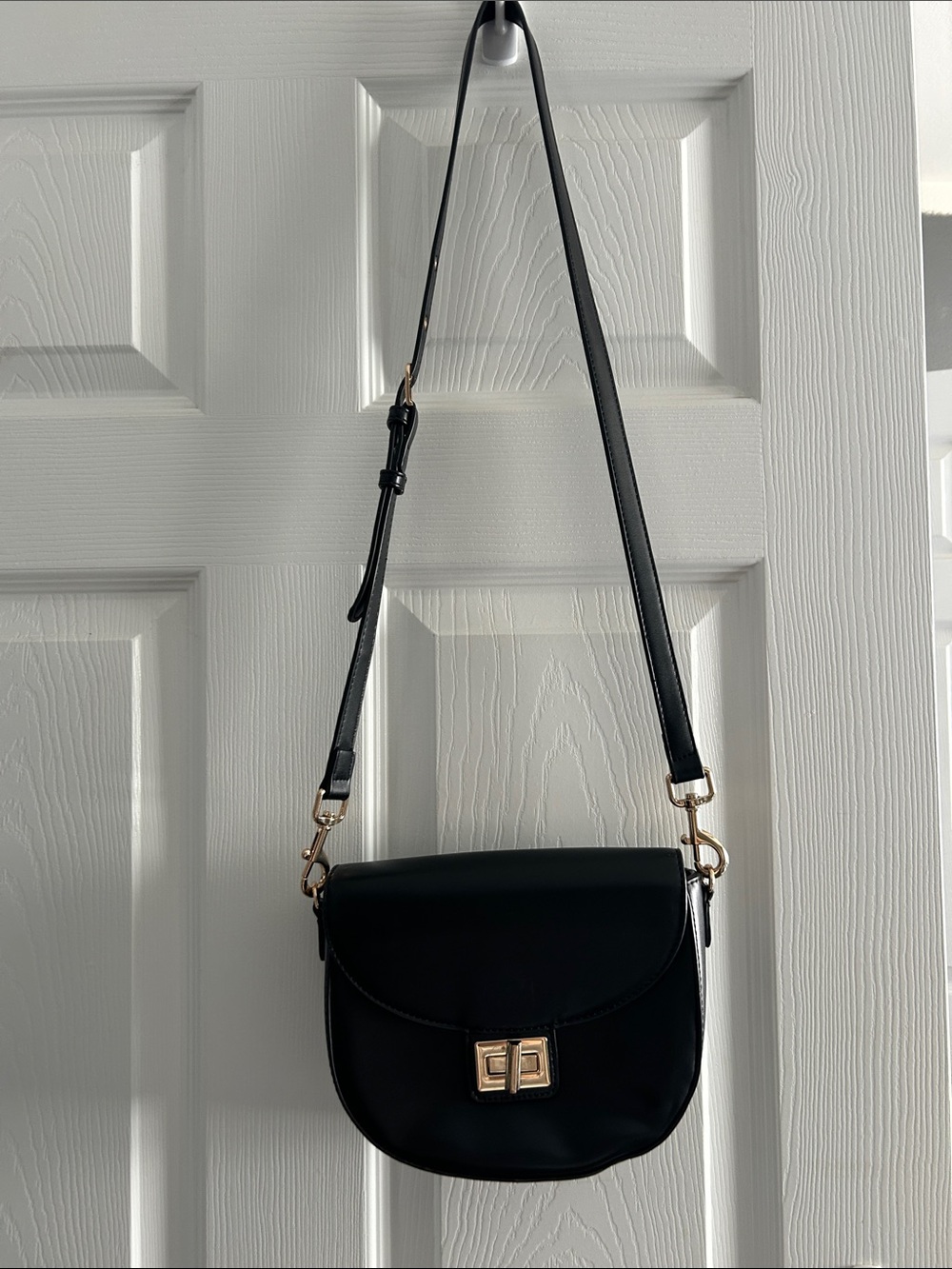 Classic Black Crossbody Bag with Gold Hardware